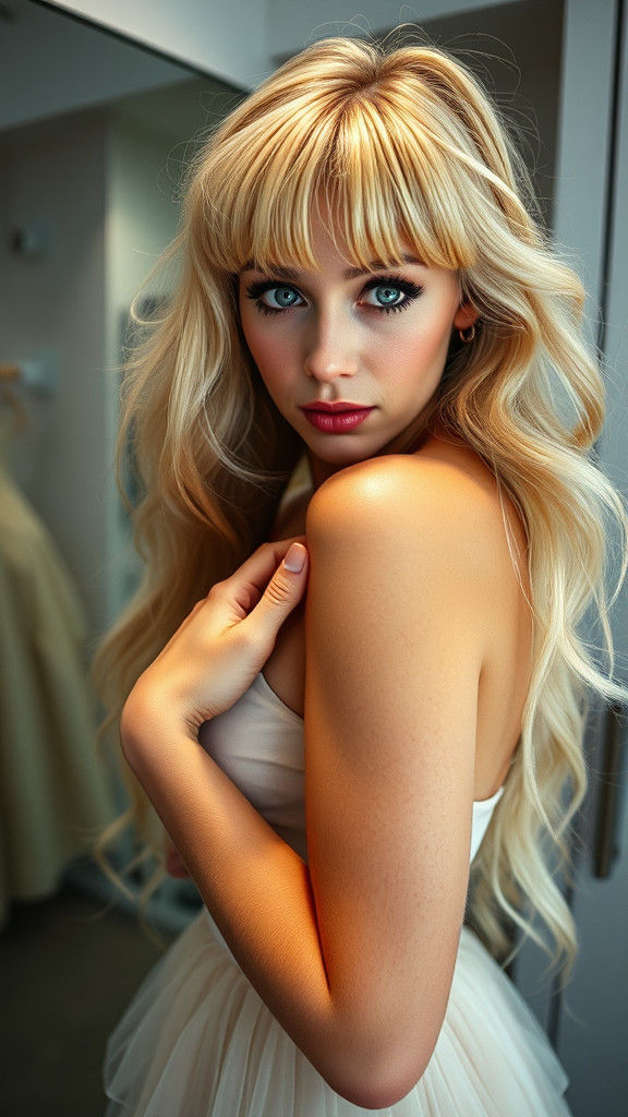 Woman with Long Blonde Hair in Changing Room