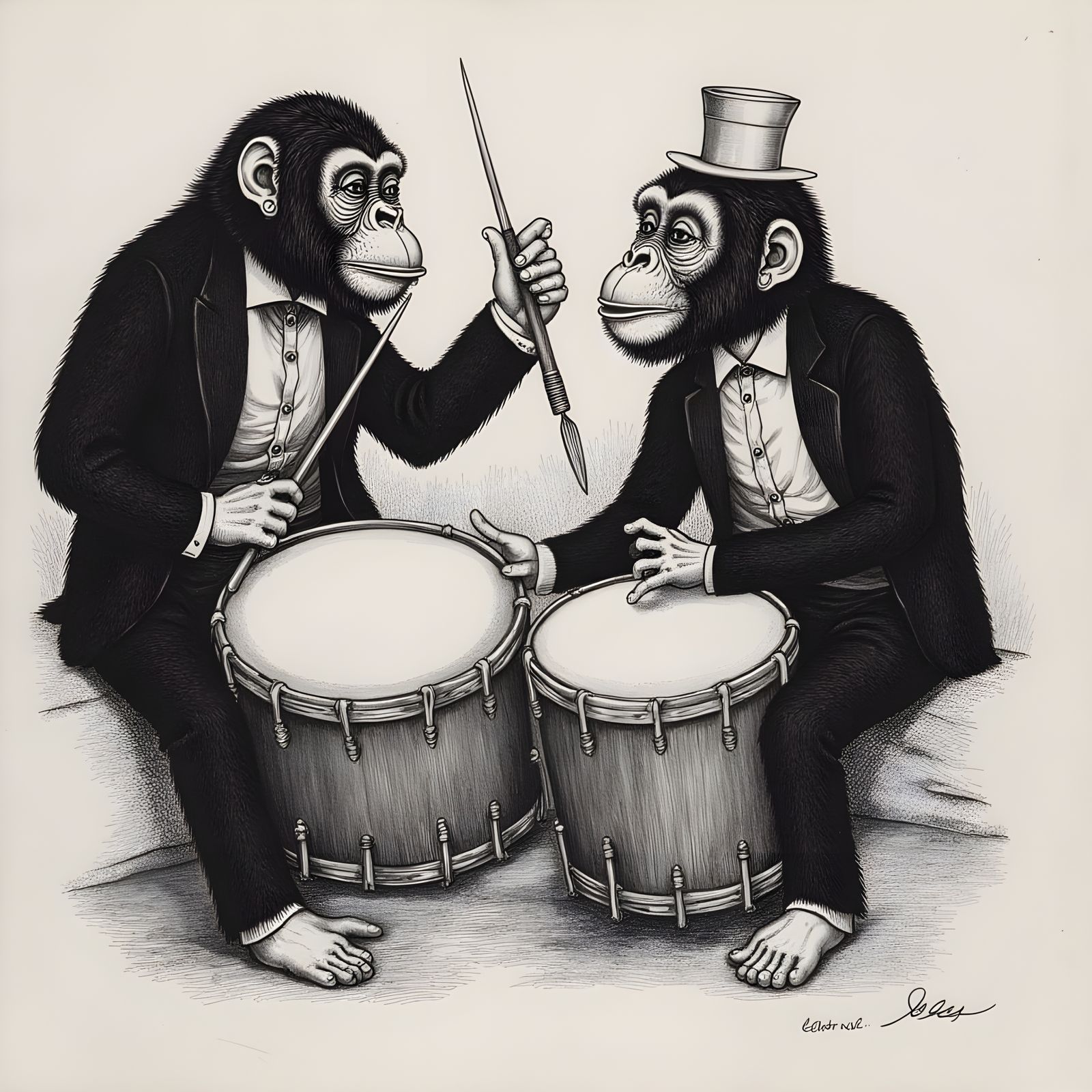 Vibrant Chimpanzee Drummer in a Whimsical Cartoon Style