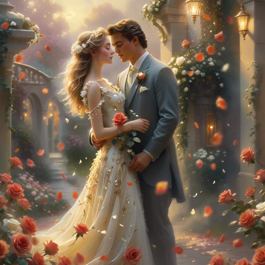 Ethereal Fantasy: White Roses on Woman in Gown