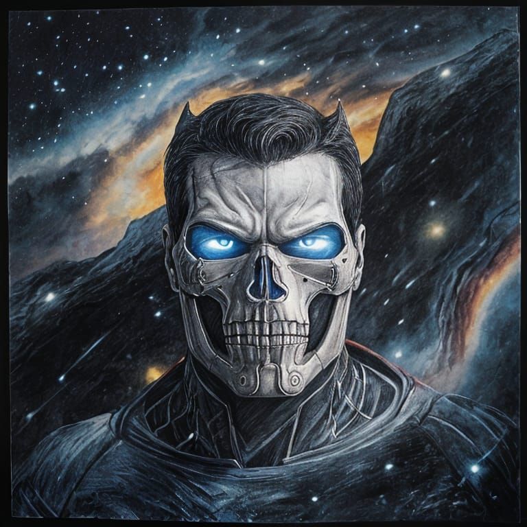 Cyberpunk Hybrid Heroes in Cosmic Landscape