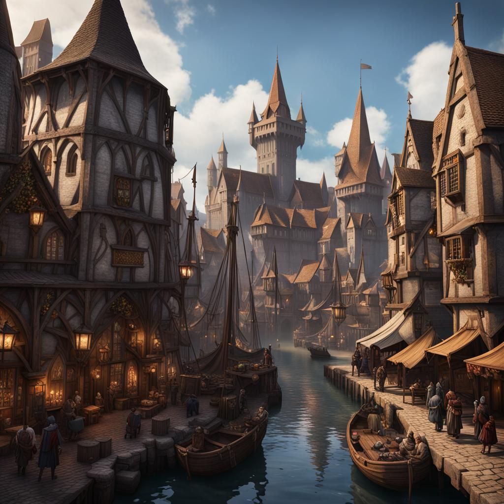 Lively Medieval Merchant Capital City Port