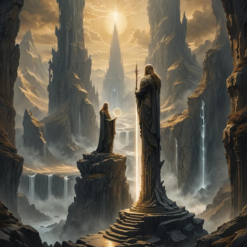 Majestic Valar Overlook Mystical Realm: Fantasy Matte Painti...