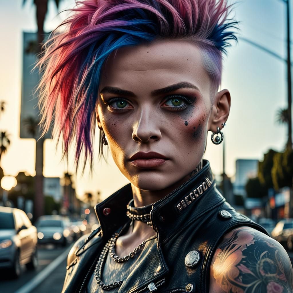 Punk Babe Portrait on Sunset Blvd in Hyper-Realism