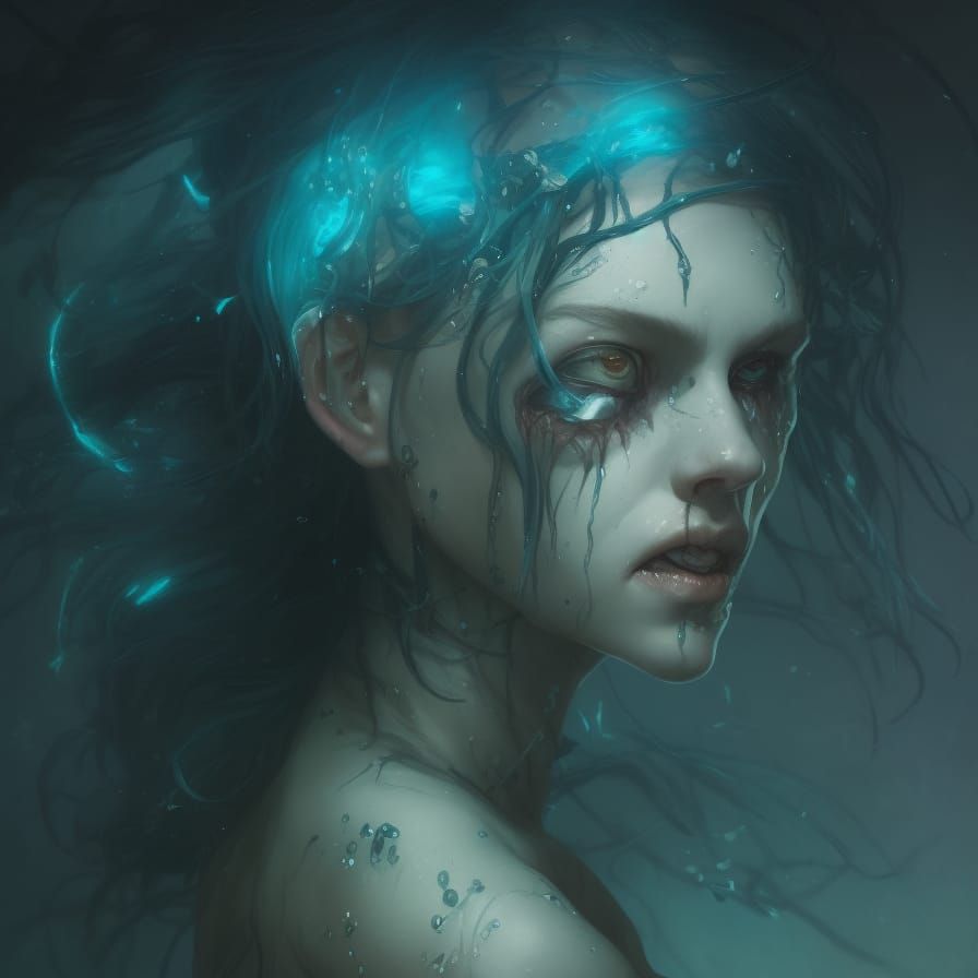 Undead Sea Elf Portrait in Hyperdetailed Style