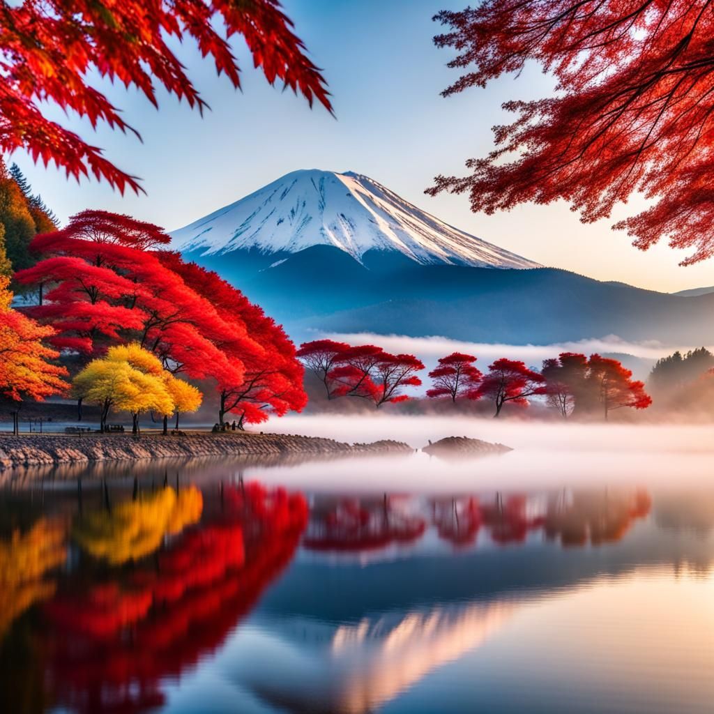 Mount Fuji in Autumn: Lake Kawaguchiko Scene
