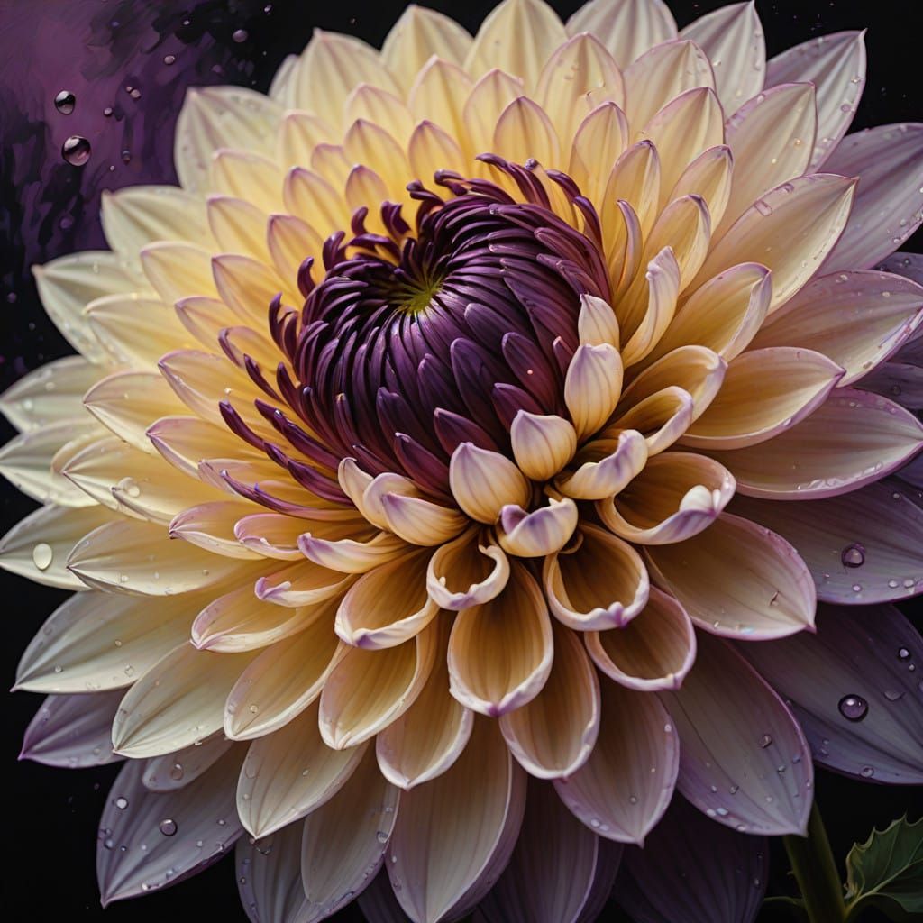Elegant Purple Dahlia in Golden Oil Painting
