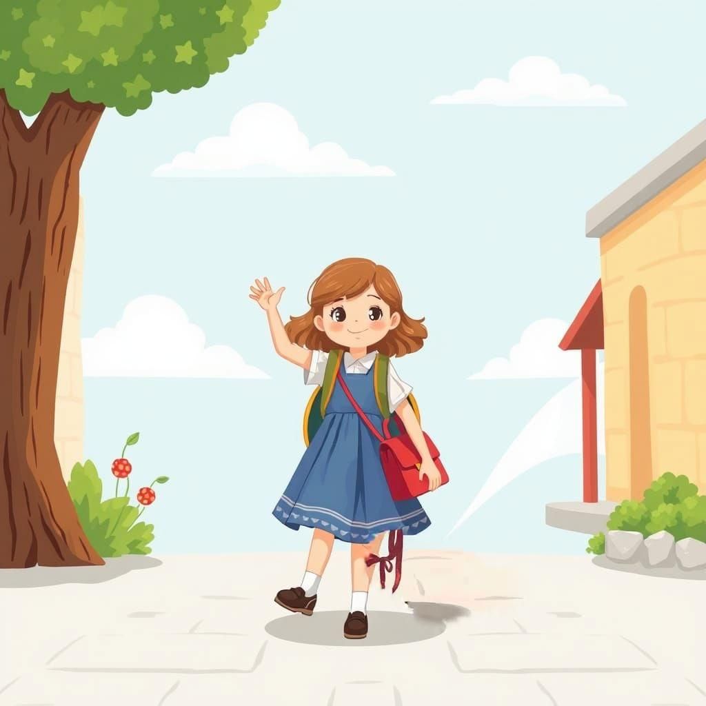 Greek Girl's First Day: Flat Illustration