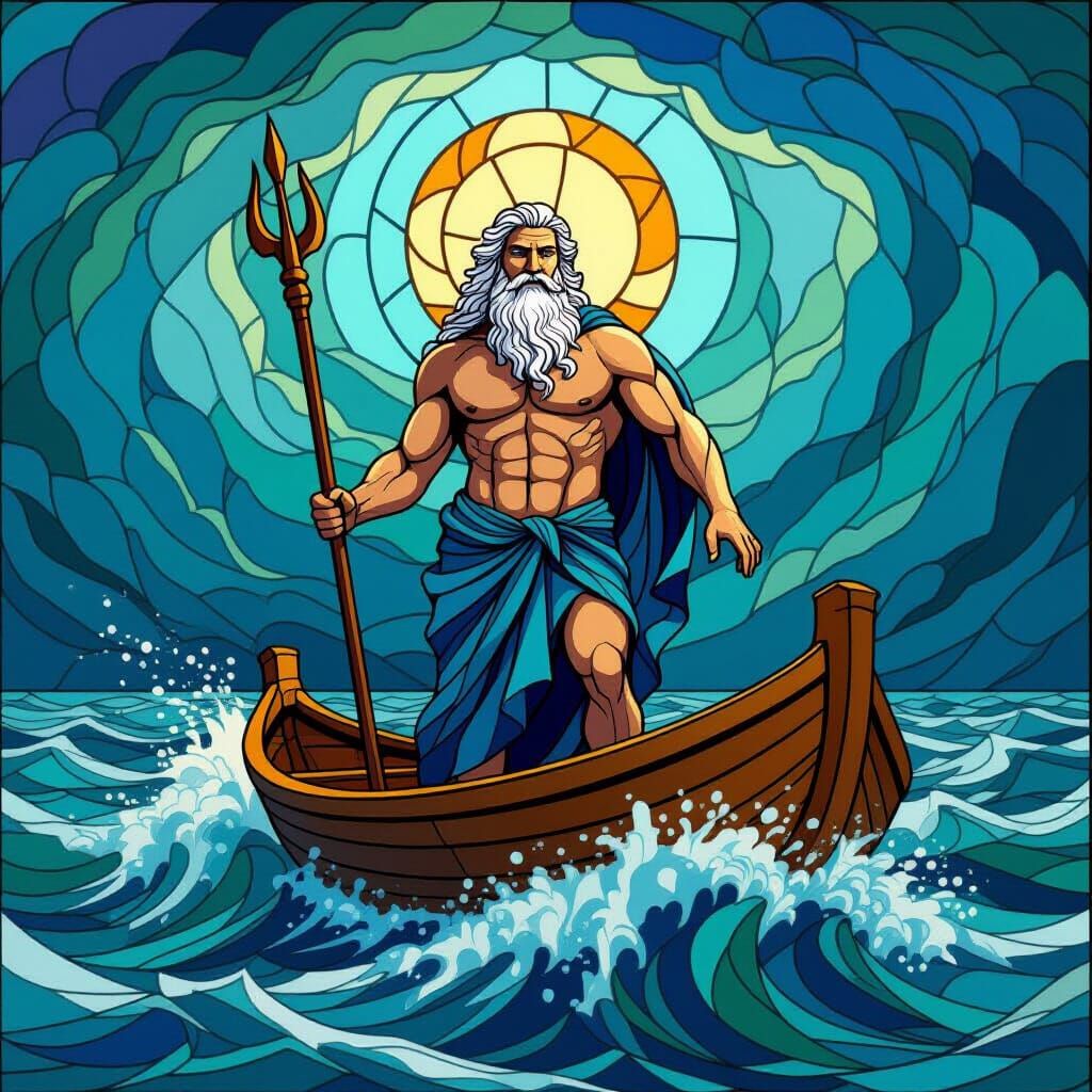 God of the Sea in Tiffany Glass Style