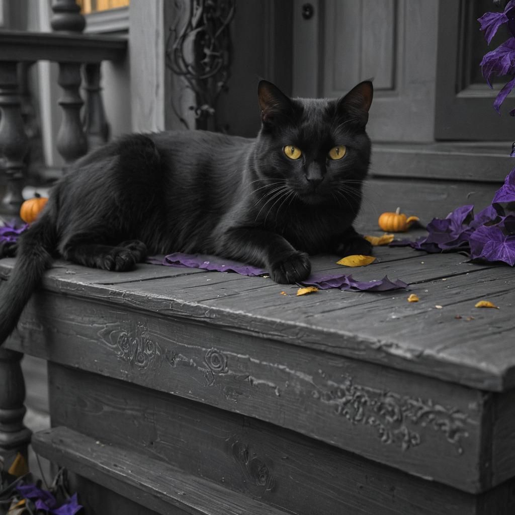 Lazy Black Cat Halloween, Dark Fantasy Concept Art