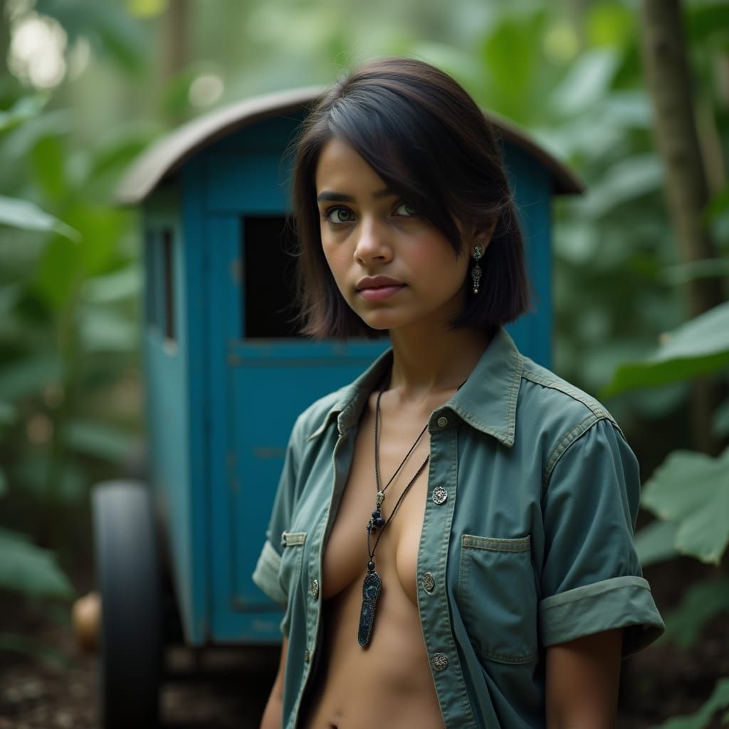 Beautiful Indian Woman in Jungle, Cinematic Photography