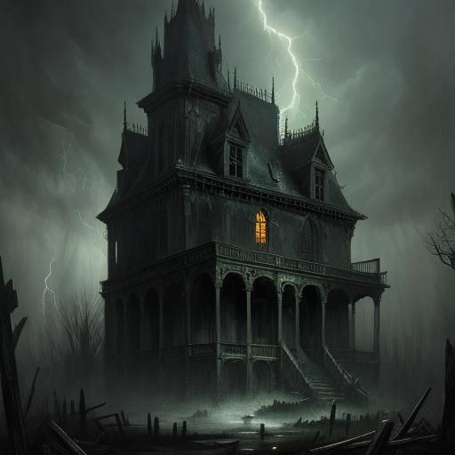 Haunted House in Woods During Lightning Storm