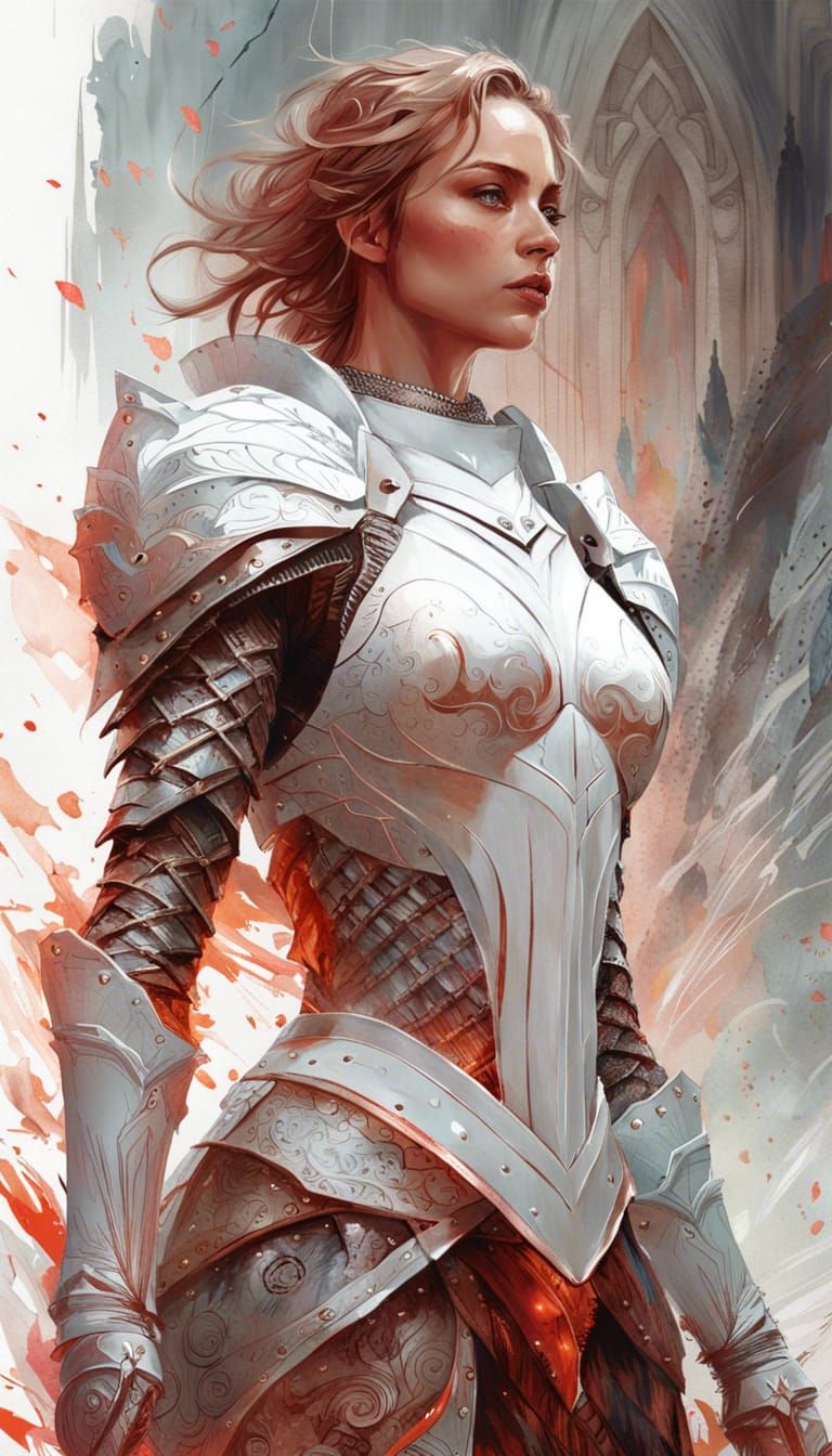 Muscular Knight in White Armor with Lava Outlines