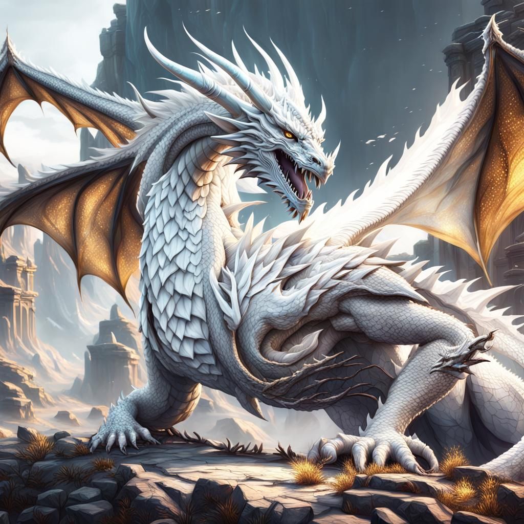 Fantasy Art: Beautiful White Dragon Hybrid in 8K