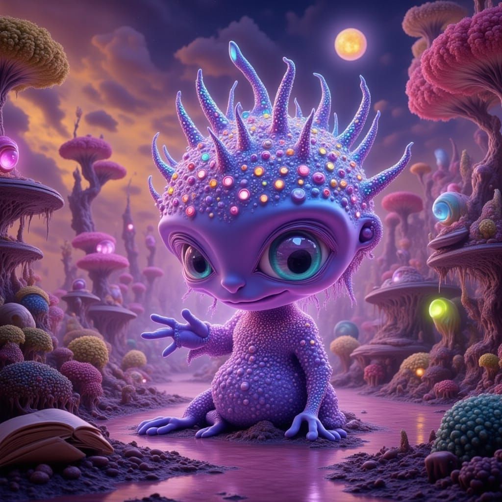 Cute Alien Child in Ornate Headdress, Pixar Style