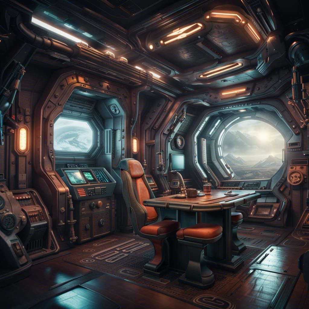 Sci-Fi Spaceship Interior with Rustic Industrial Design