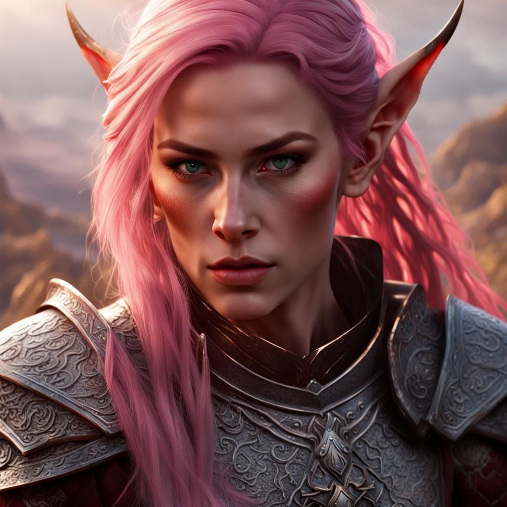 Elven Warrior on Fiery Battlefield in Detailed Matte Paintin...