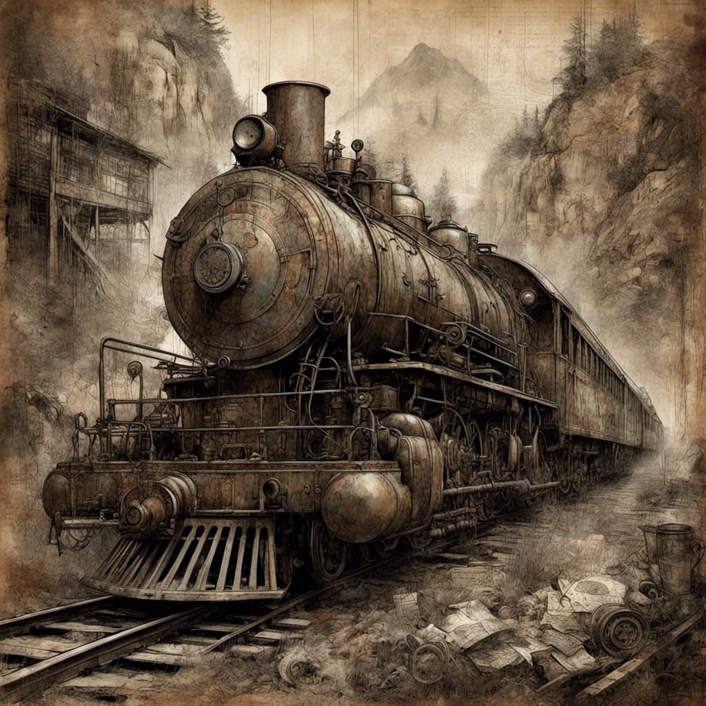 Steampunk Train Wreck After Landslide