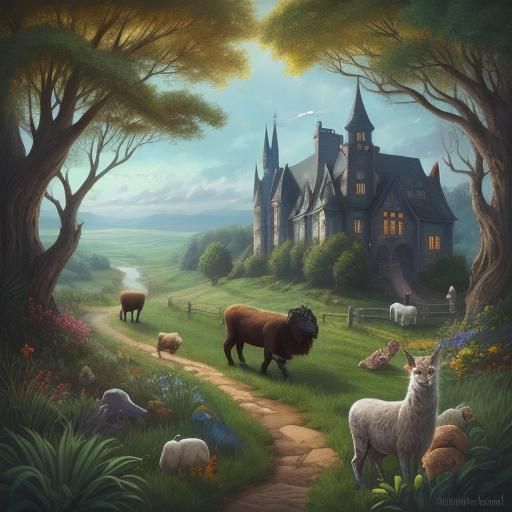 Fierce Ram Attacks Car: Whimsical Storybook Illustration