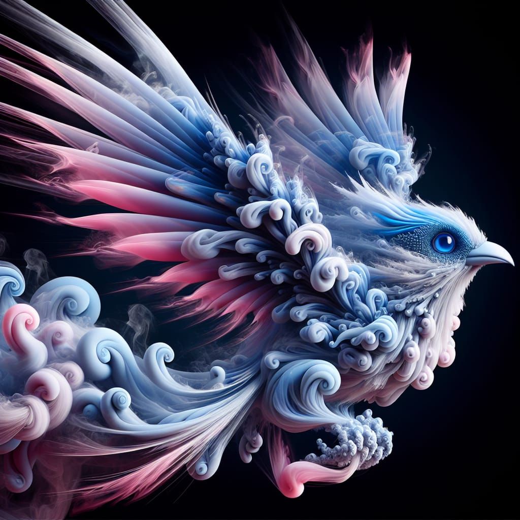 beautiful smoke bird formed from smoke with perfect smokey w...