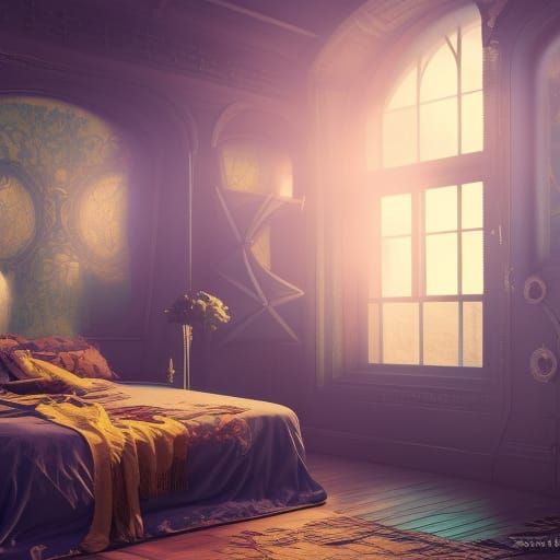 Fantastical Empty Bedroom in Detailed Matte Painting
