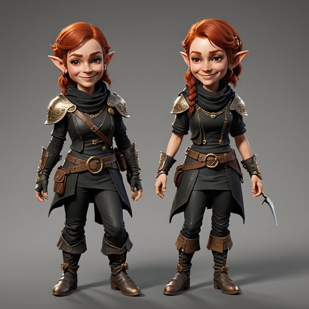 Redhead Halfling Thief Smiling in Jewels, 3D Render