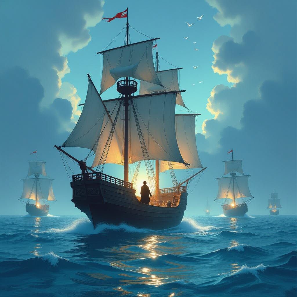 Flying Ships Dreamscape in Surrealist Style