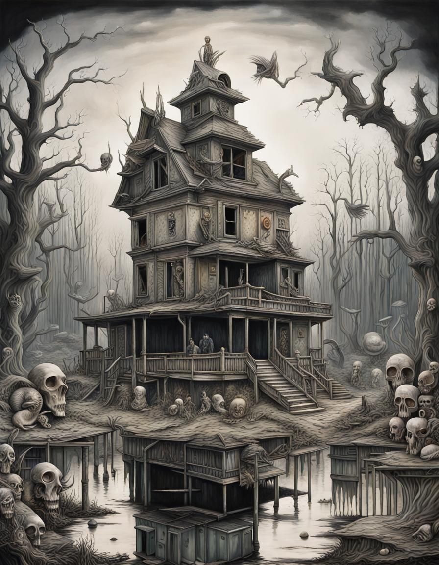 Surreal Plague Doctor in Apocalyptic Wonderland