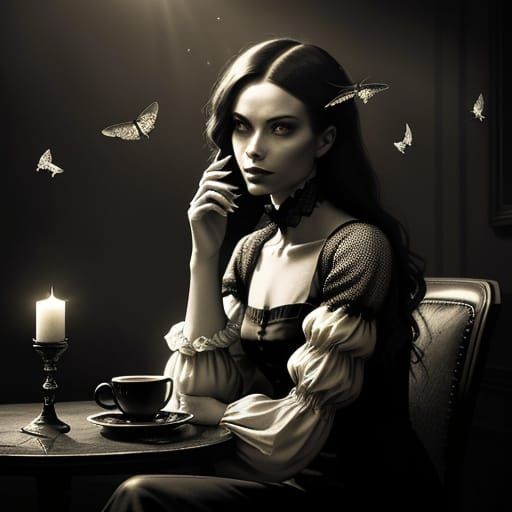 Gothic Elegance: Moths and Flies Envelop a Subject in Sepia ...