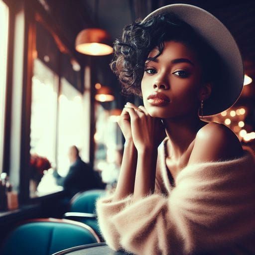 Beautiful African Woman in 1930s Cafe