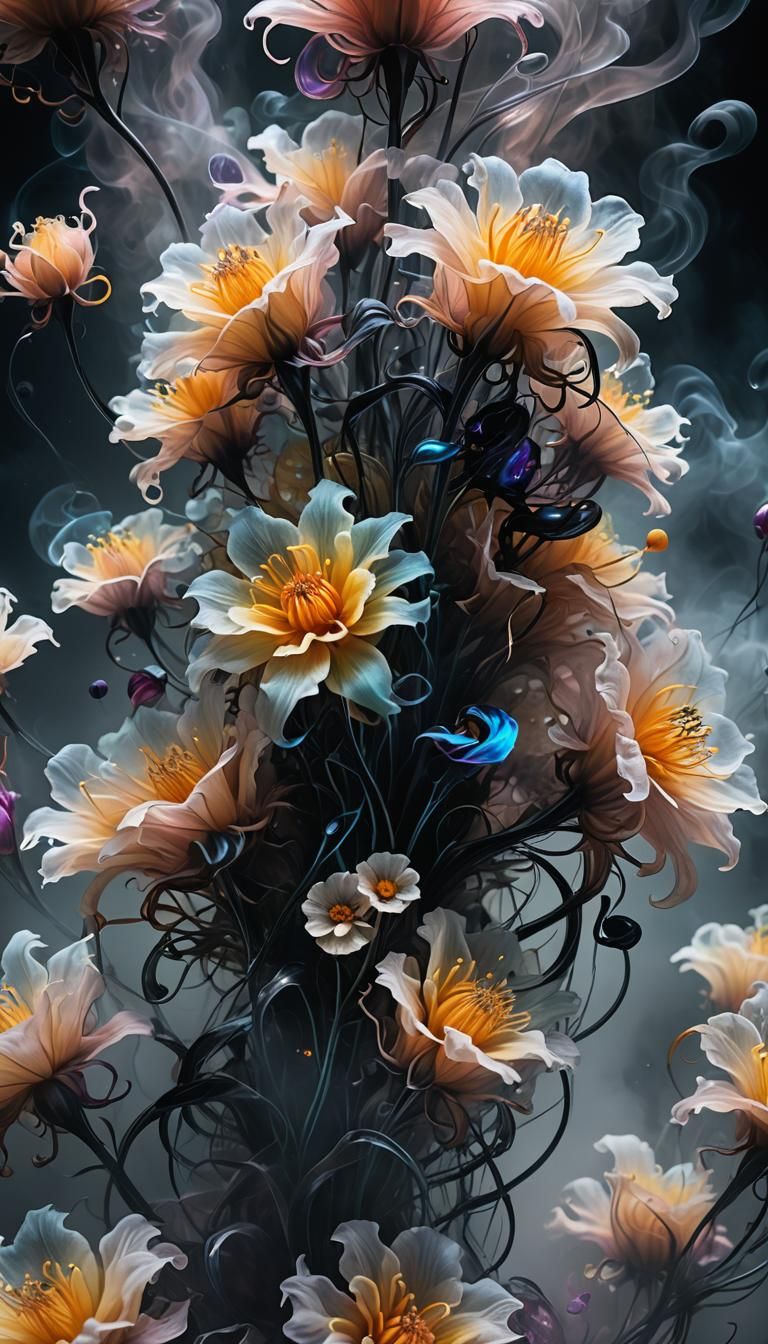 Hauntingly beautiful glowing wispy floating flower bouquet g...