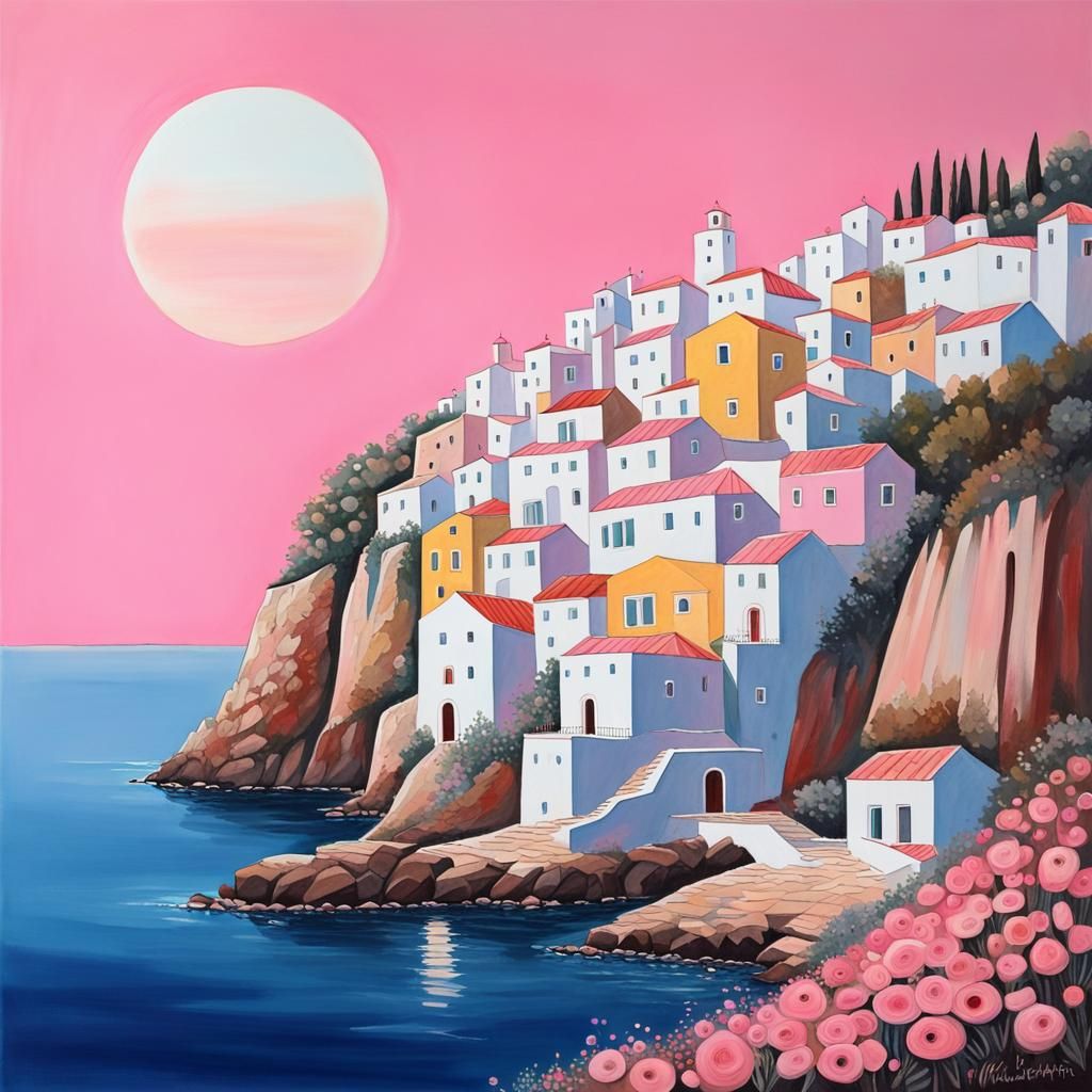 Mediterranean Cliffside Village with Alien Architecture