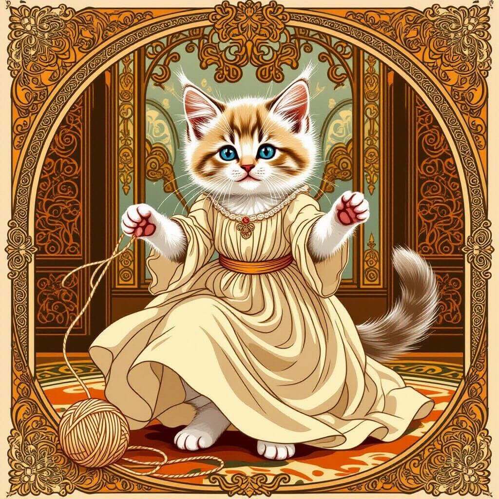 Kitten in Vintage Room with Art Deco Elements