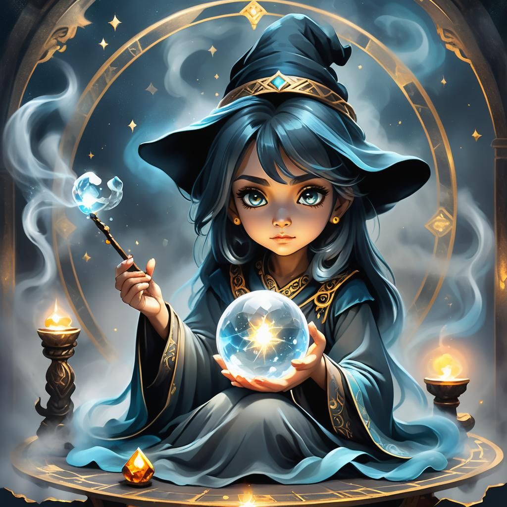 Chibi Anime Tarot Witch Casting Spell