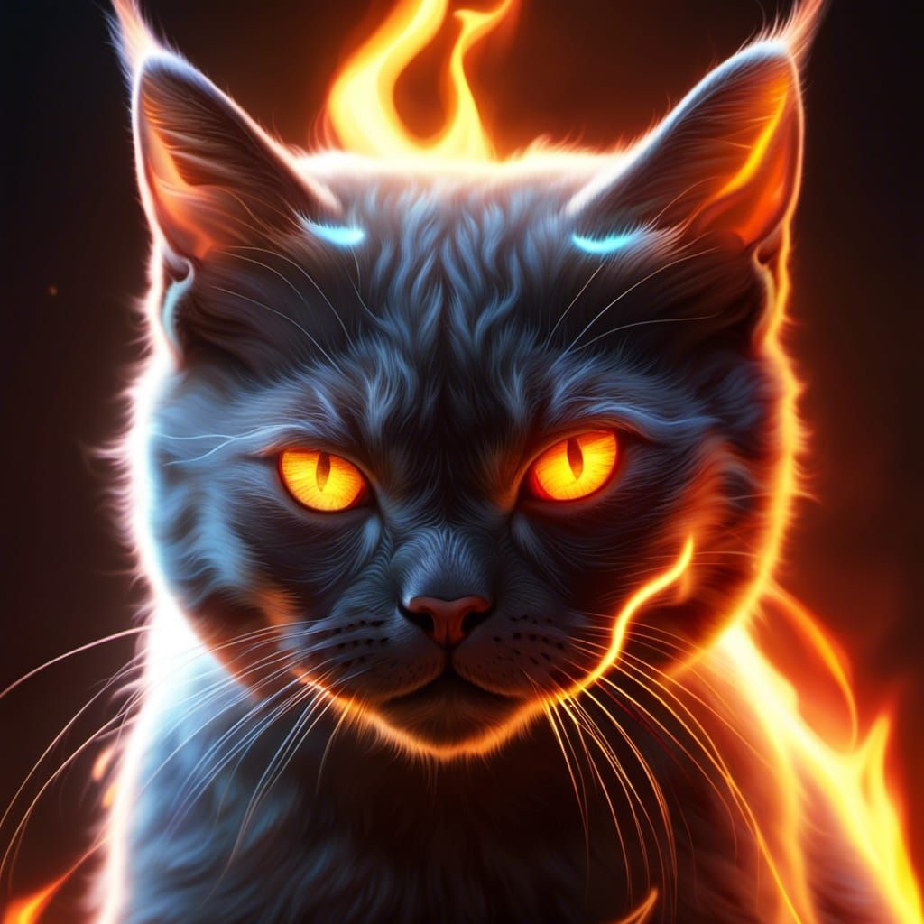 Fiery Kitten Portrait in Volumetric Lighting