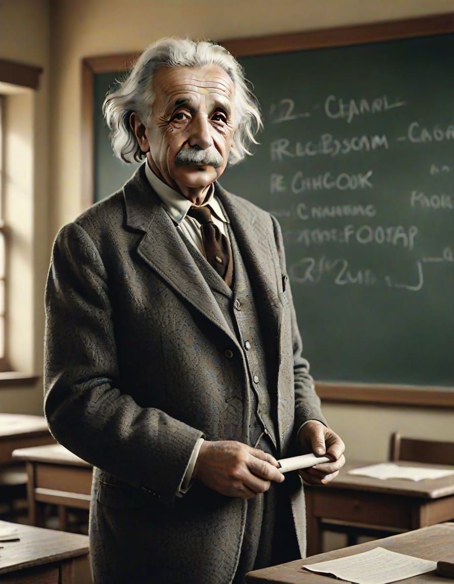 Albert Einstein in a Classic Classroom Setting, Photographed...