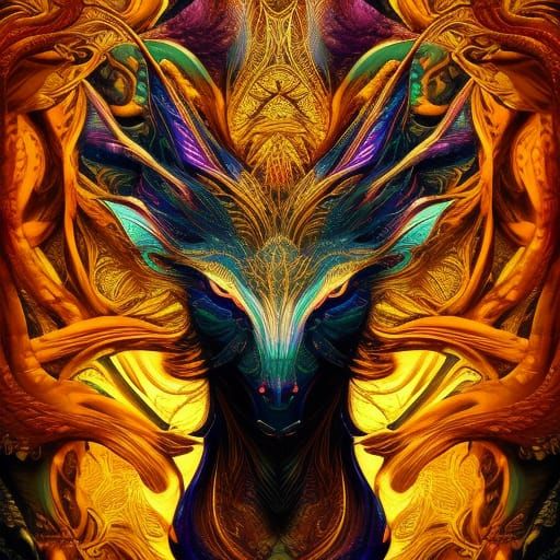 Mystic Blue Sergal in Psychedelic Cosmic Style