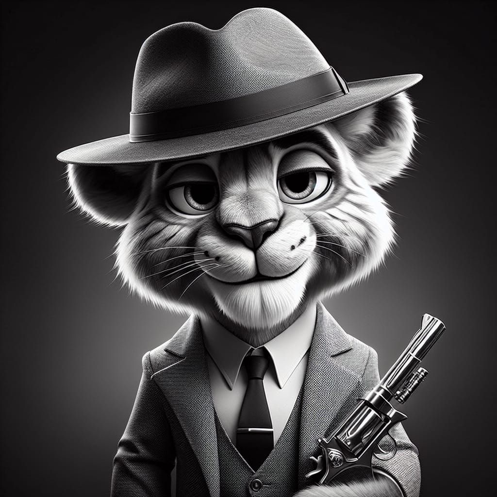 Monochrome Gangster Lion Hyperrealistic Image