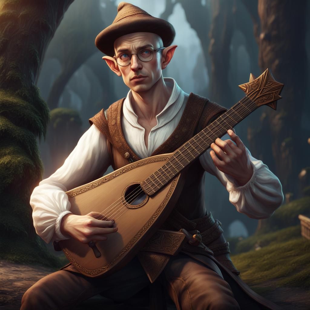 Fantasy Elf Bard with Lute in Detailed Matte Painting