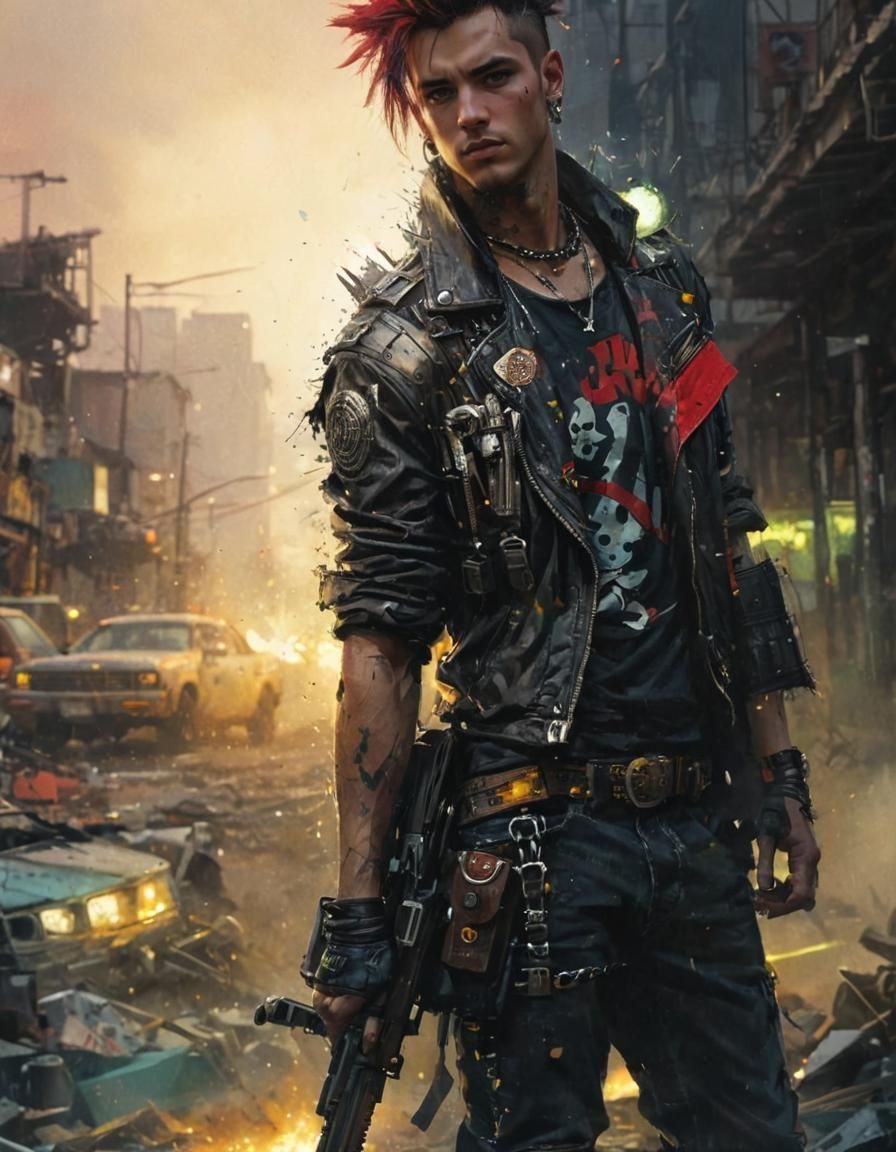 Ethereal Punk Rebel in Neon Dreamscape