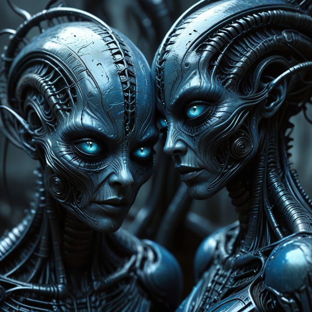 Biomechanical Horror in a Dark, Surreal Landscape