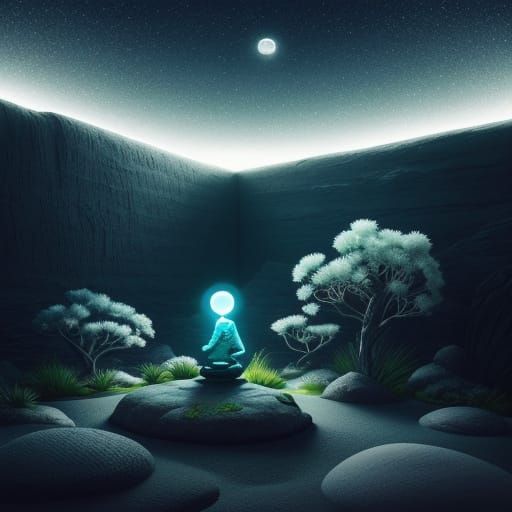 Serene Zen Garden on the Moon in Digital Art