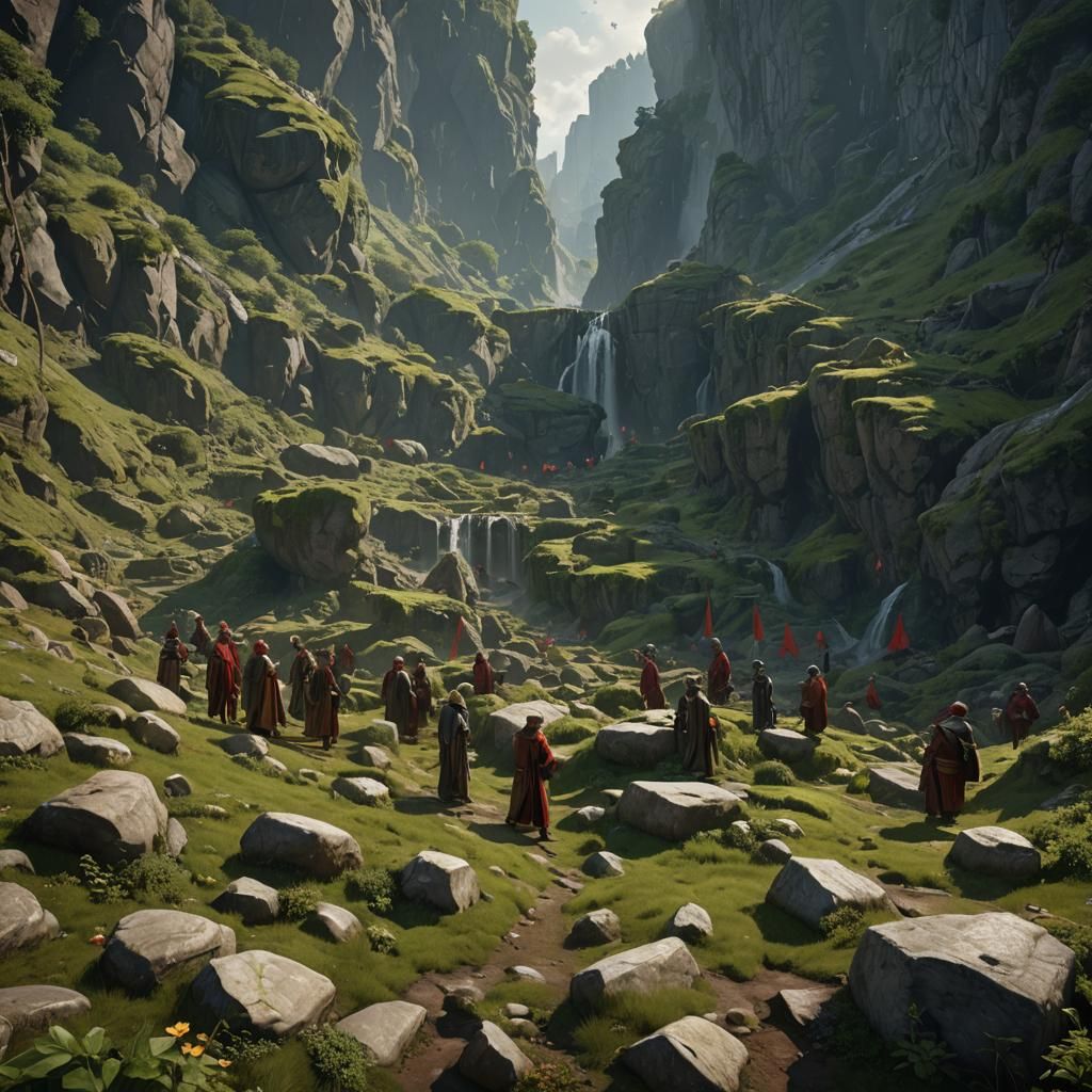 Rolling Stones in Valley: Dark Fantasy Concept Art