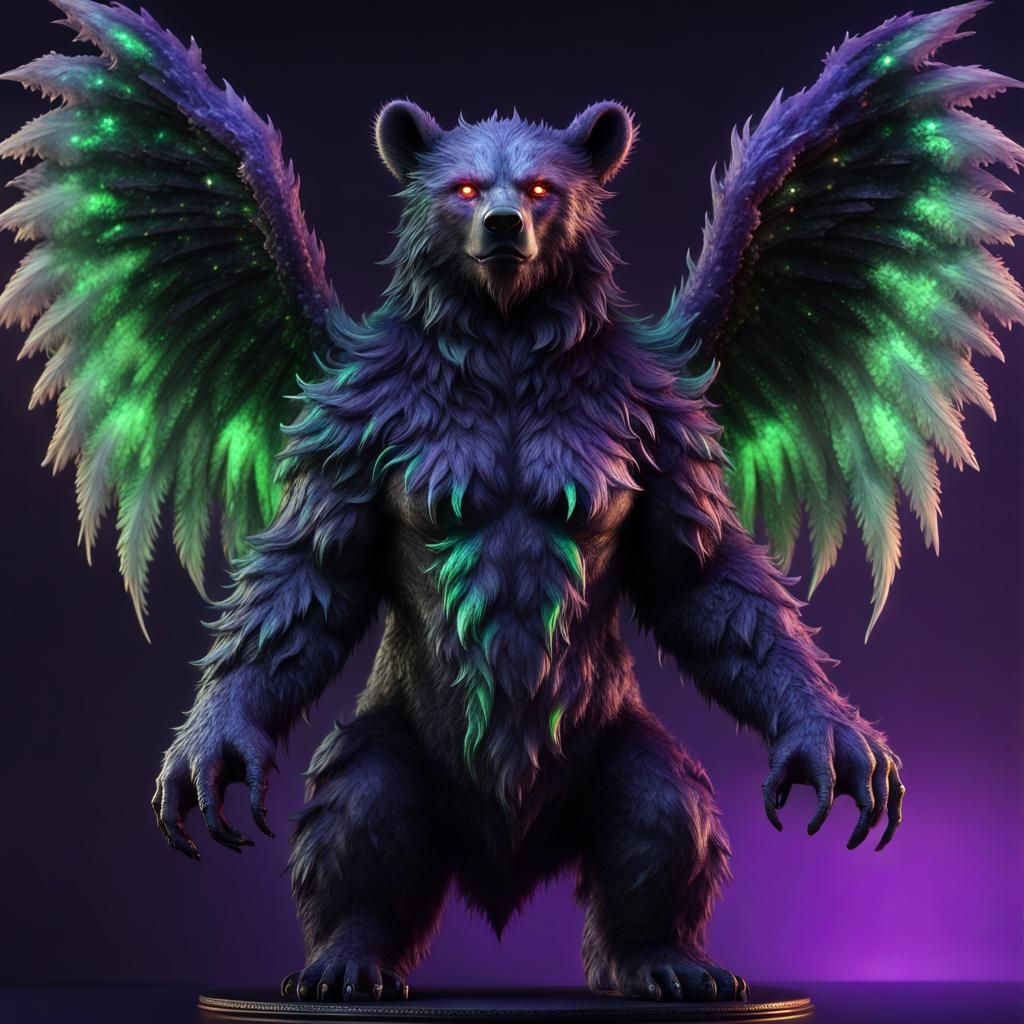 Adorable Winged Demon Bear in Fantasycore Style