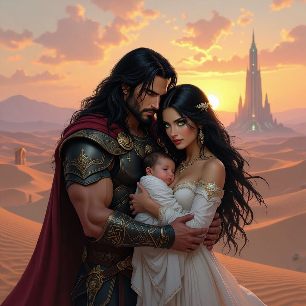 Fantasy Family in Desert Vale Digital Painting