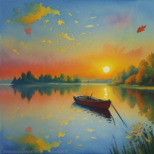 Sunset Meadow: Watercolor Impressionist Masterpiece