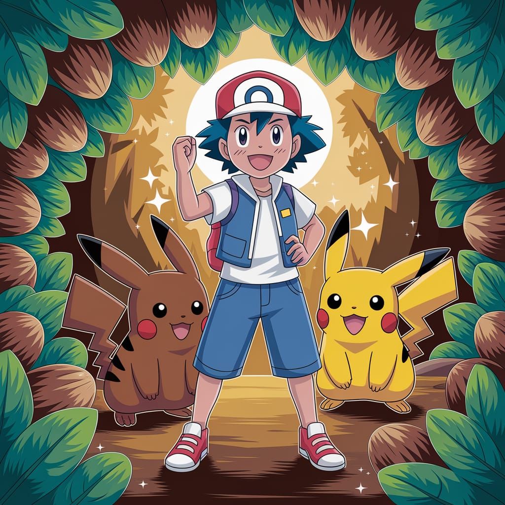 Chocolate Pikachu and Trainer in Chocolate Forest