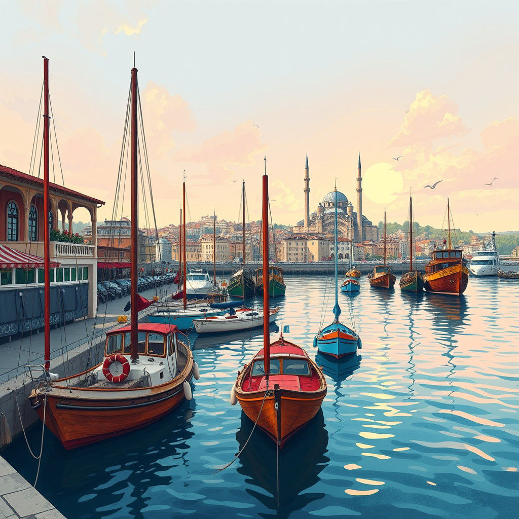 Constantinople Harbor at Daybreak: Vintage Illustration