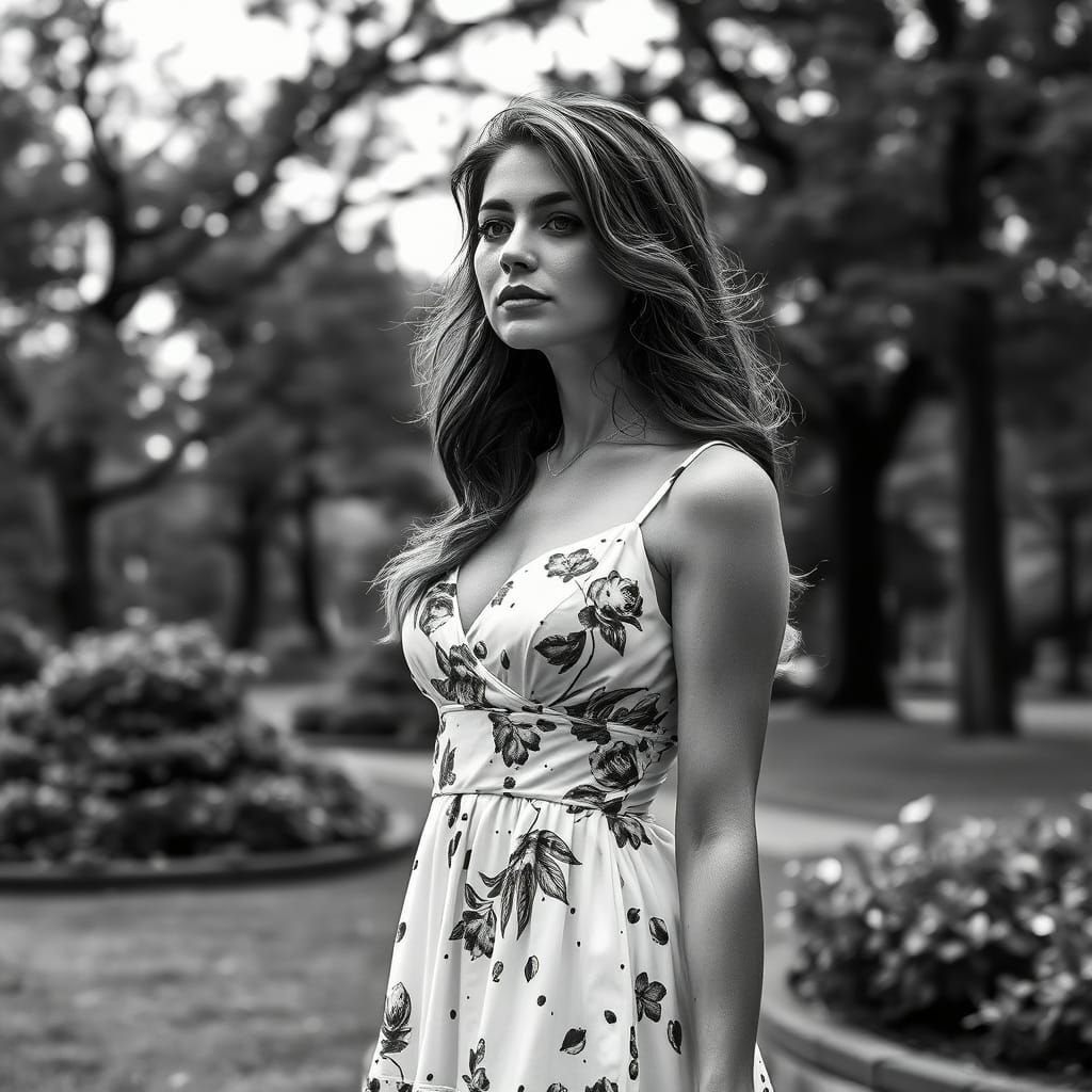 Elegant Woman in Summer Dress, Alcohol Ink Splatter