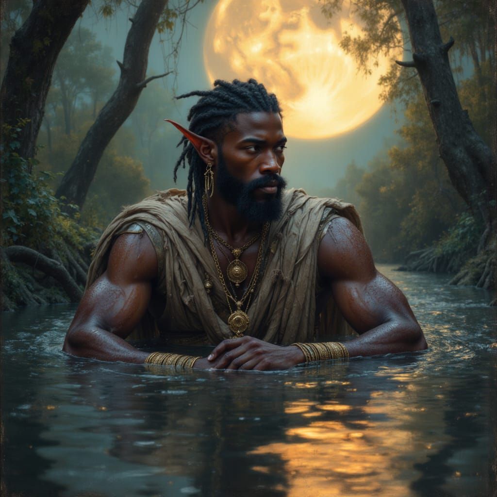 Elven God Bathed in Moonlight: Oil Painting