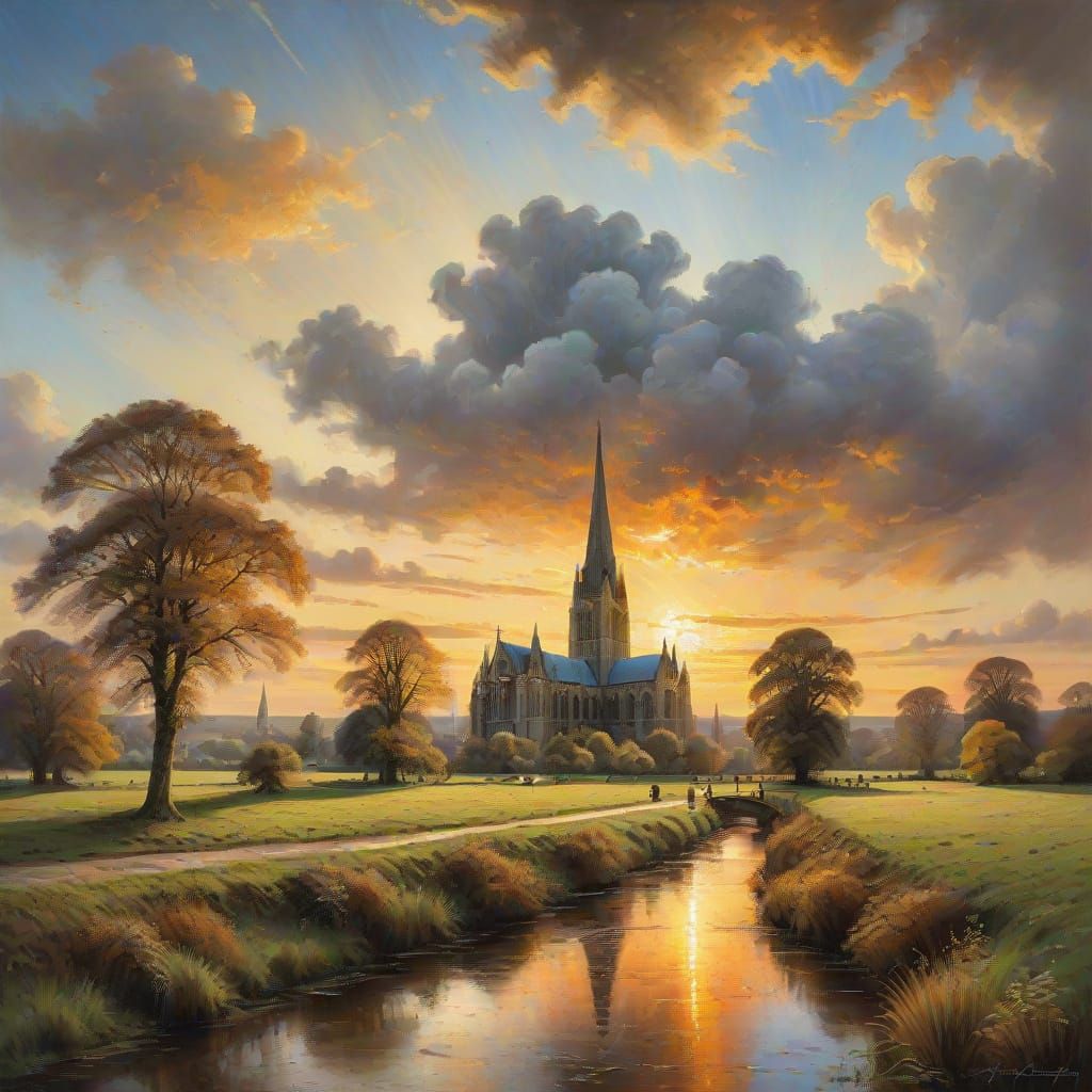 Salisbury Cathedral Impressionist Landscape Painting